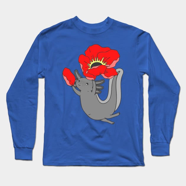 Axolotl with poppy II Long Sleeve T-Shirt by natelledrawsstuff